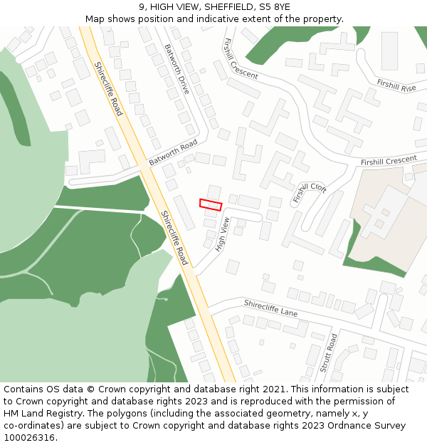 9, HIGH VIEW, SHEFFIELD, S5 8YE: Location map and indicative extent of plot