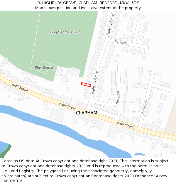 9, HIGHBURY GROVE, CLAPHAM, BEDFORD, MK41 6DS: Location map and indicative extent of plot