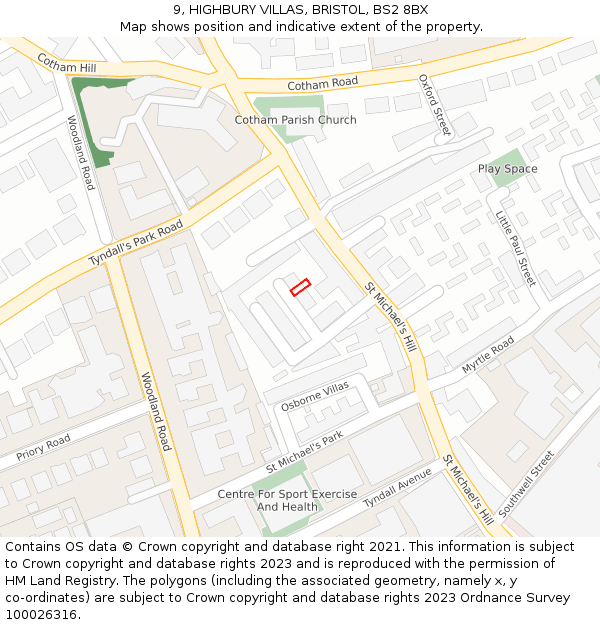 9, HIGHBURY VILLAS, BRISTOL, BS2 8BX: Location map and indicative extent of plot