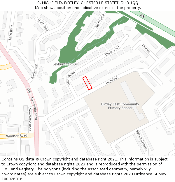 9, HIGHFIELD, BIRTLEY, CHESTER LE STREET, DH3 1QQ: Location map and indicative extent of plot