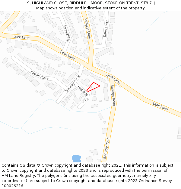 9, HIGHLAND CLOSE, BIDDULPH MOOR, STOKE-ON-TRENT, ST8 7LJ: Location map and indicative extent of plot