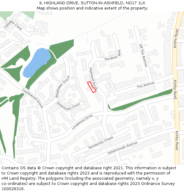 9, HIGHLAND DRIVE, SUTTON-IN-ASHFIELD, NG17 1LX: Location map and indicative extent of plot