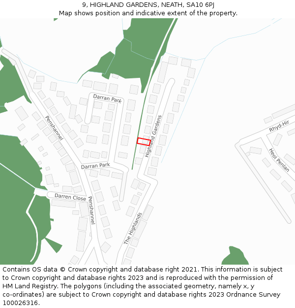 9, HIGHLAND GARDENS, NEATH, SA10 6PJ: Location map and indicative extent of plot