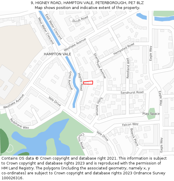 9, HIGNEY ROAD, HAMPTON VALE, PETERBOROUGH, PE7 8LZ: Location map and indicative extent of plot