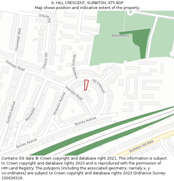 9, HILL CRESCENT, SURBITON, KT5 8DP: Location map and indicative extent of plot