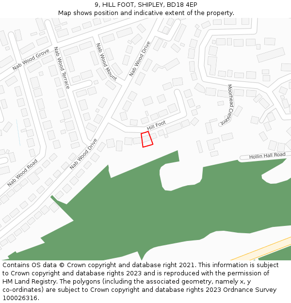 9, HILL FOOT, SHIPLEY, BD18 4EP: Location map and indicative extent of plot