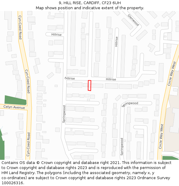 9, HILL RISE, CARDIFF, CF23 6UH: Location map and indicative extent of plot