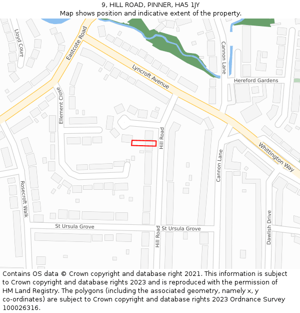 9, HILL ROAD, PINNER, HA5 1JY: Location map and indicative extent of plot