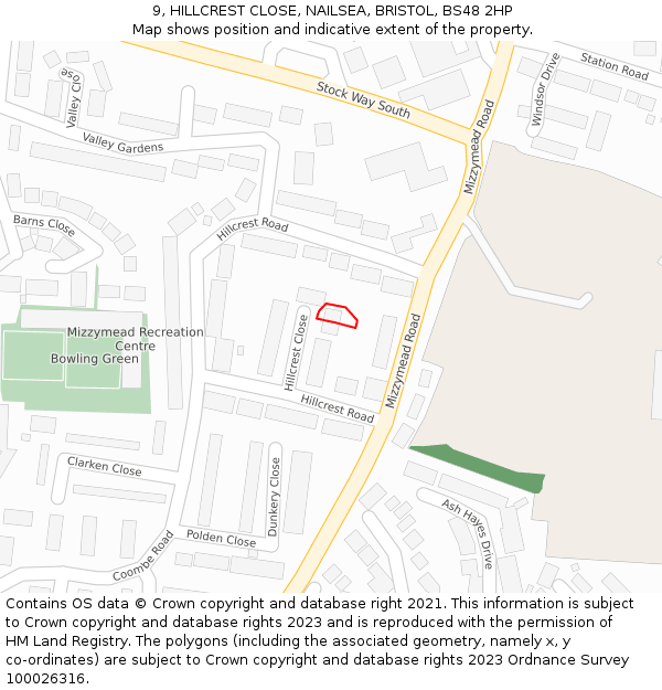 9, HILLCREST CLOSE, NAILSEA, BRISTOL, BS48 2HP: Location map and indicative extent of plot