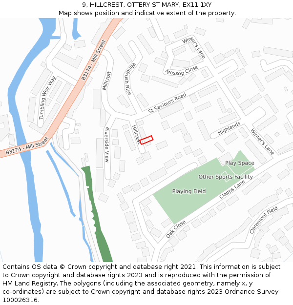 9, HILLCREST, OTTERY ST MARY, EX11 1XY: Location map and indicative extent of plot