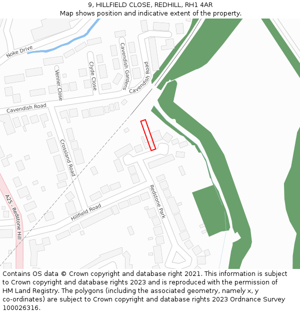 9, HILLFIELD CLOSE, REDHILL, RH1 4AR: Location map and indicative extent of plot