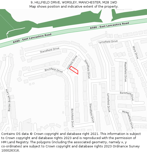 9, HILLFIELD DRIVE, WORSLEY, MANCHESTER, M28 1WD: Location map and indicative extent of plot