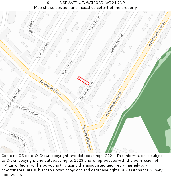 9, HILLRISE AVENUE, WATFORD, WD24 7NP: Location map and indicative extent of plot