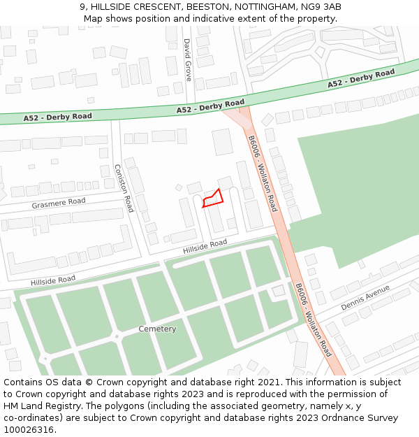 9, HILLSIDE CRESCENT, BEESTON, NOTTINGHAM, NG9 3AB: Location map and indicative extent of plot