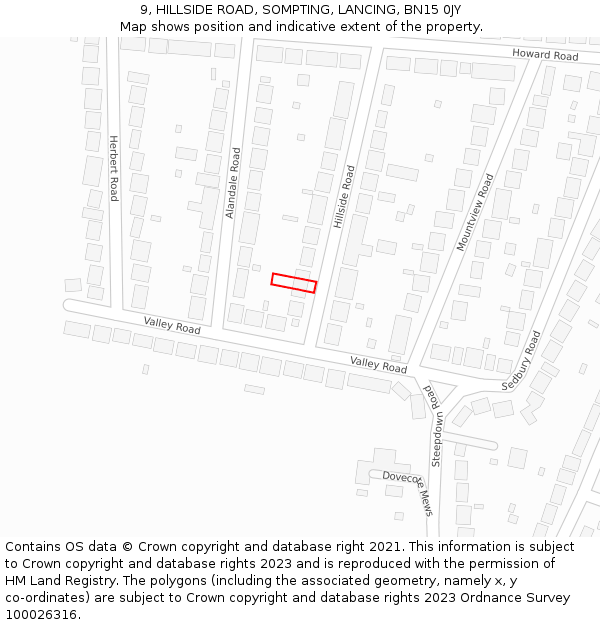 9, HILLSIDE ROAD, SOMPTING, LANCING, BN15 0JY: Location map and indicative extent of plot