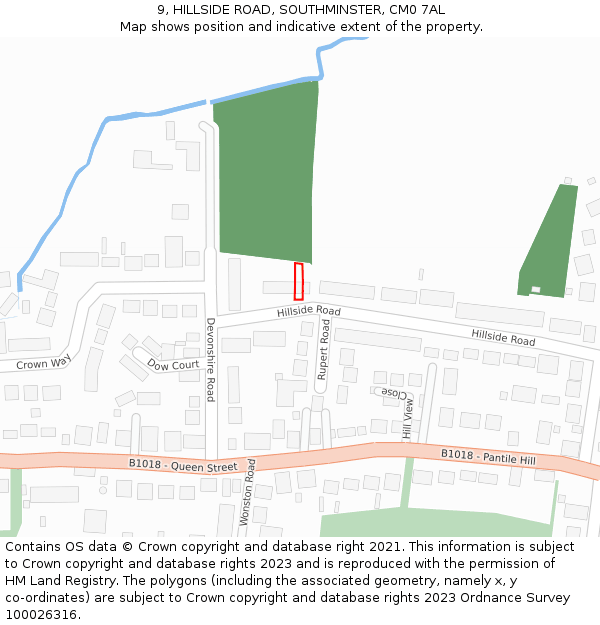 9, HILLSIDE ROAD, SOUTHMINSTER, CM0 7AL: Location map and indicative extent of plot
