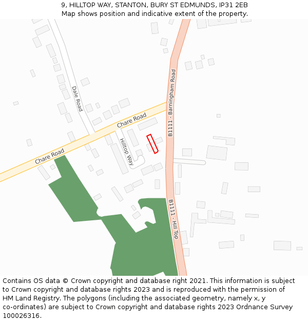 9, HILLTOP WAY, STANTON, BURY ST EDMUNDS, IP31 2EB: Location map and indicative extent of plot