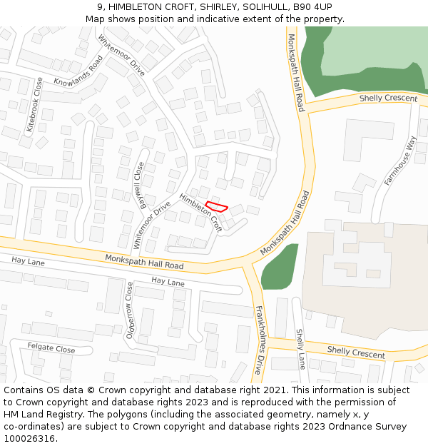 9, HIMBLETON CROFT, SHIRLEY, SOLIHULL, B90 4UP: Location map and indicative extent of plot