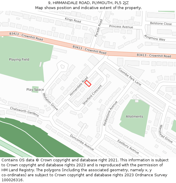9, HIRMANDALE ROAD, PLYMOUTH, PL5 2JZ: Location map and indicative extent of plot