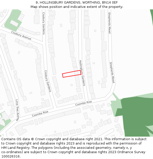 9, HOLLINGBURY GARDENS, WORTHING, BN14 0EF: Location map and indicative extent of plot