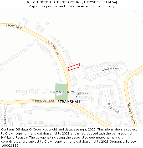 9, HOLLINGTON LANE, STRAMSHALL, UTTOXETER, ST14 5AJ: Location map and indicative extent of plot