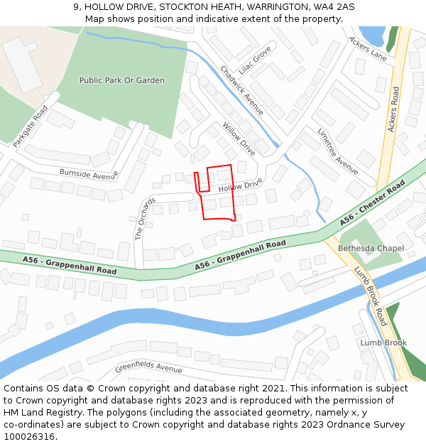 9, HOLLOW DRIVE, STOCKTON HEATH, WARRINGTON, WA4 2AS: Location map and indicative extent of plot
