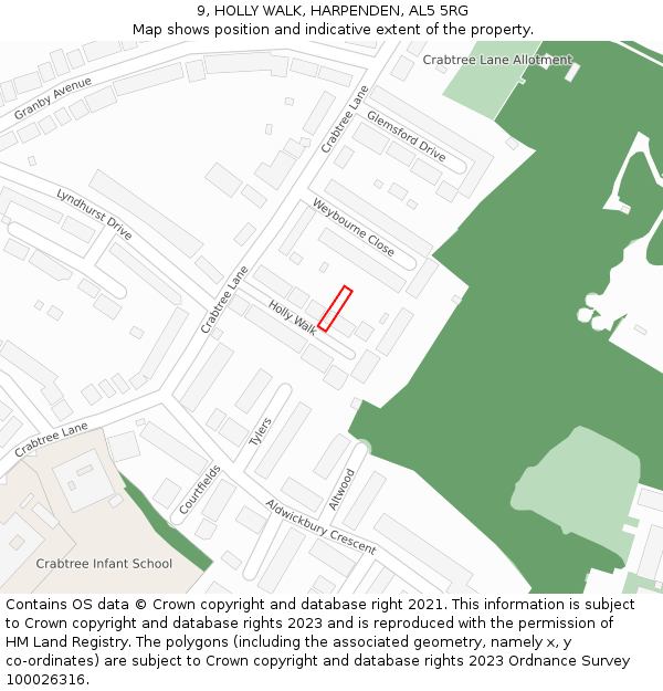 9, HOLLY WALK, HARPENDEN, AL5 5RG: Location map and indicative extent of plot