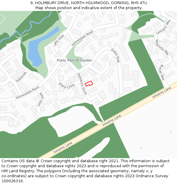 9, HOLMBURY DRIVE, NORTH HOLMWOOD, DORKING, RH5 4TU: Location map and indicative extent of plot