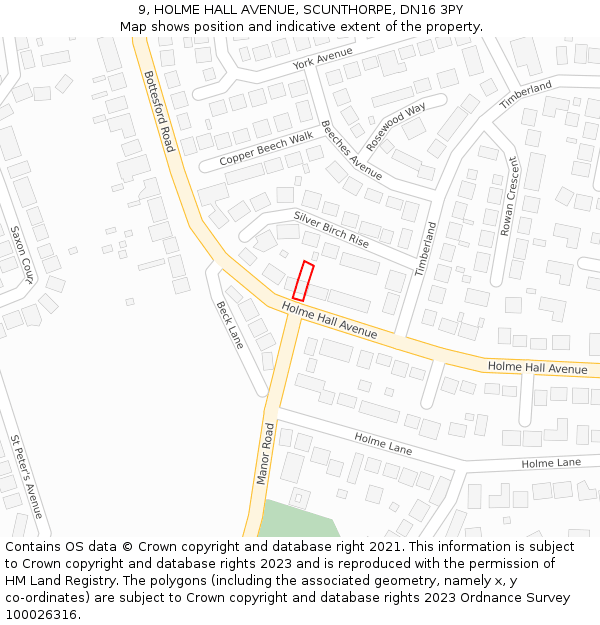 9, HOLME HALL AVENUE, SCUNTHORPE, DN16 3PY: Location map and indicative extent of plot
