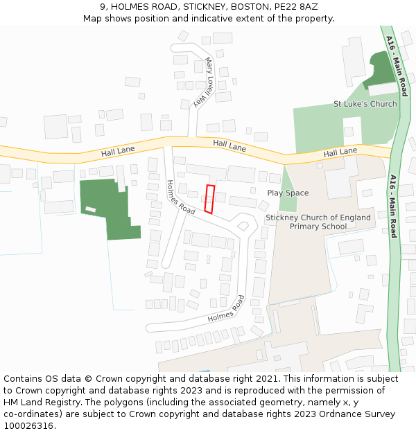 9, HOLMES ROAD, STICKNEY, BOSTON, PE22 8AZ: Location map and indicative extent of plot
