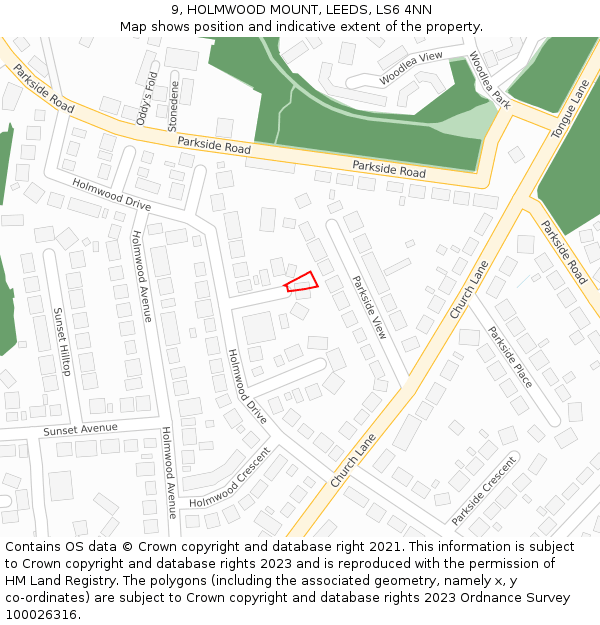 9, HOLMWOOD MOUNT, LEEDS, LS6 4NN: Location map and indicative extent of plot
