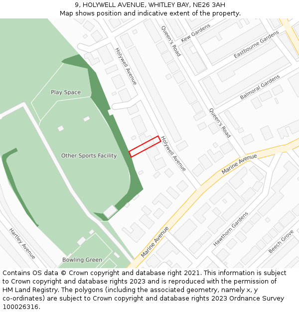 9, HOLYWELL AVENUE, WHITLEY BAY, NE26 3AH: Location map and indicative extent of plot