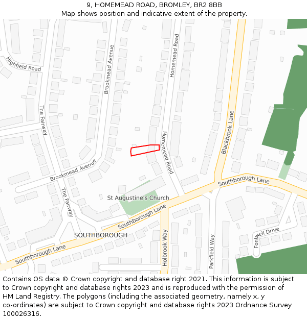 9, HOMEMEAD ROAD, BROMLEY, BR2 8BB: Location map and indicative extent of plot