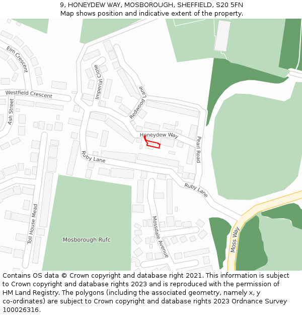 9, HONEYDEW WAY, MOSBOROUGH, SHEFFIELD, S20 5FN: Location map and indicative extent of plot