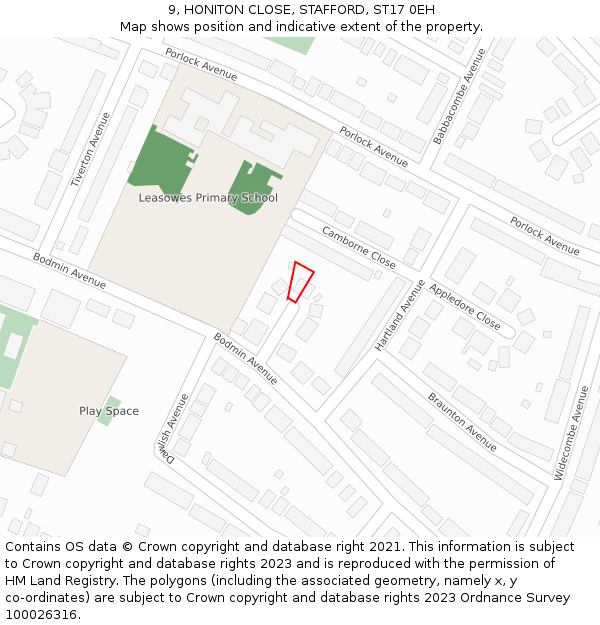 9, HONITON CLOSE, STAFFORD, ST17 0EH: Location map and indicative extent of plot