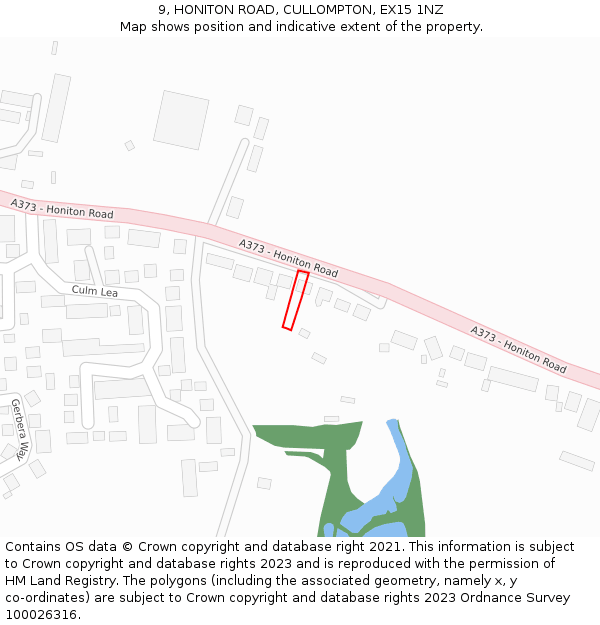 9, HONITON ROAD, CULLOMPTON, EX15 1NZ: Location map and indicative extent of plot