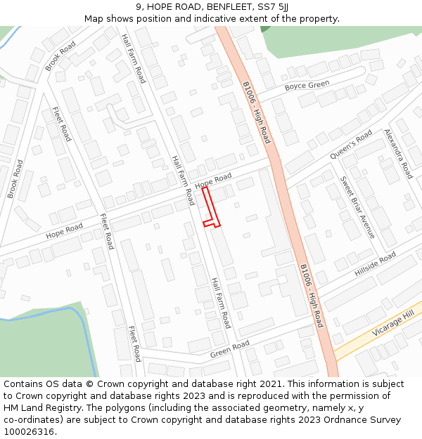 9, HOPE ROAD, BENFLEET, SS7 5JJ: Location map and indicative extent of plot
