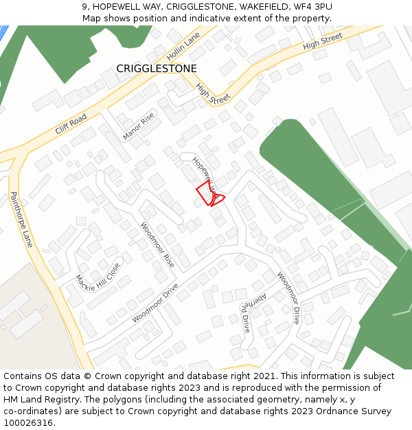 9, HOPEWELL WAY, CRIGGLESTONE, WAKEFIELD, WF4 3PU: Location map and indicative extent of plot