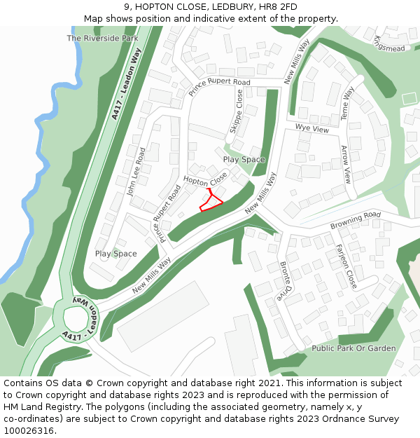 9, HOPTON CLOSE, LEDBURY, HR8 2FD: Location map and indicative extent of plot