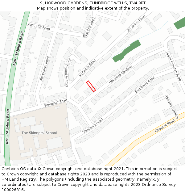 9, HOPWOOD GARDENS, TUNBRIDGE WELLS, TN4 9PT: Location map and indicative extent of plot