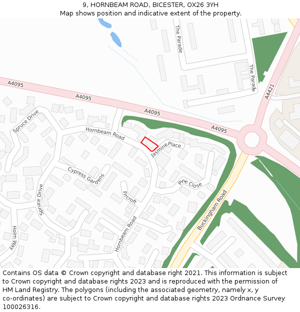 9, HORNBEAM ROAD, BICESTER, OX26 3YH: Location map and indicative extent of plot