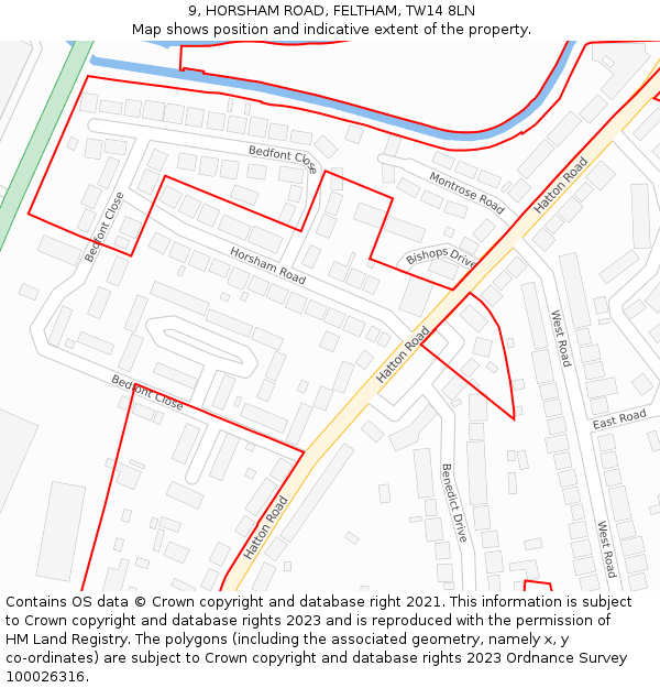 9, HORSHAM ROAD, FELTHAM, TW14 8LN: Location map and indicative extent of plot