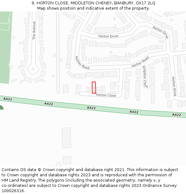 9, HORTON CLOSE, MIDDLETON CHENEY, BANBURY, OX17 2LQ: Location map and indicative extent of plot