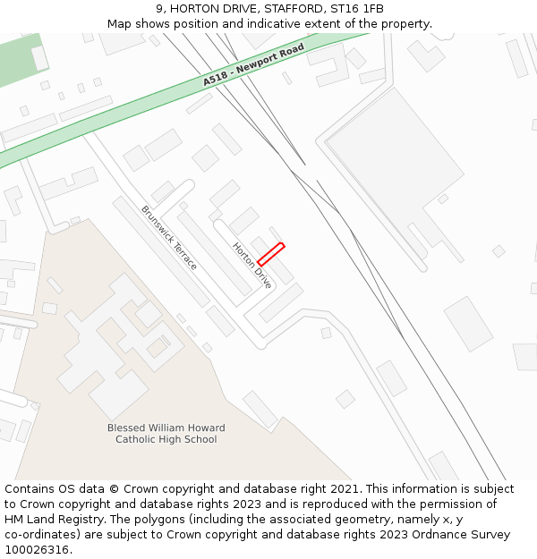 9, HORTON DRIVE, STAFFORD, ST16 1FB: Location map and indicative extent of plot