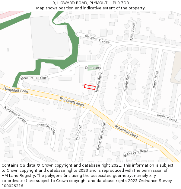 9, HOWARD ROAD, PLYMOUTH, PL9 7DR: Location map and indicative extent of plot