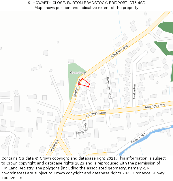 9, HOWARTH CLOSE, BURTON BRADSTOCK, BRIDPORT, DT6 4SD: Location map and indicative extent of plot
