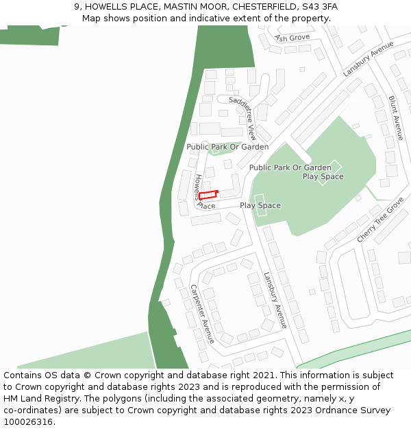 9, HOWELLS PLACE, MASTIN MOOR, CHESTERFIELD, S43 3FA: Location map and indicative extent of plot