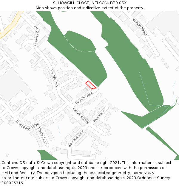 9, HOWGILL CLOSE, NELSON, BB9 0SX: Location map and indicative extent of plot