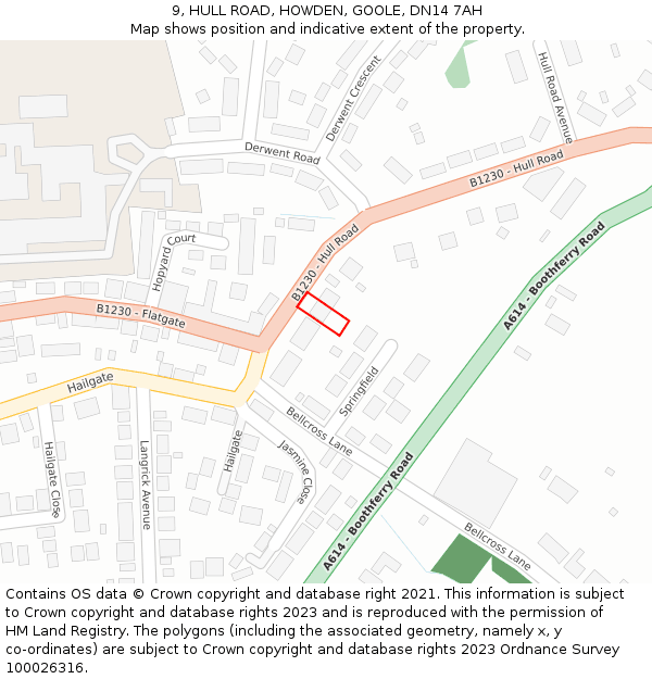 9, HULL ROAD, HOWDEN, GOOLE, DN14 7AH: Location map and indicative extent of plot