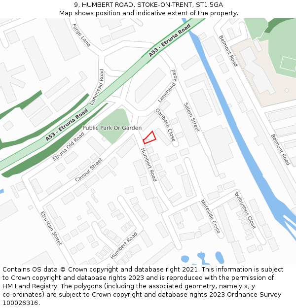9, HUMBERT ROAD, STOKE-ON-TRENT, ST1 5GA: Location map and indicative extent of plot